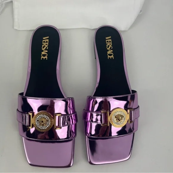 Versace Metallic Patent Leather Medusa Head With Rhinestone size 40 or 9.5 - Picture 9 of 16